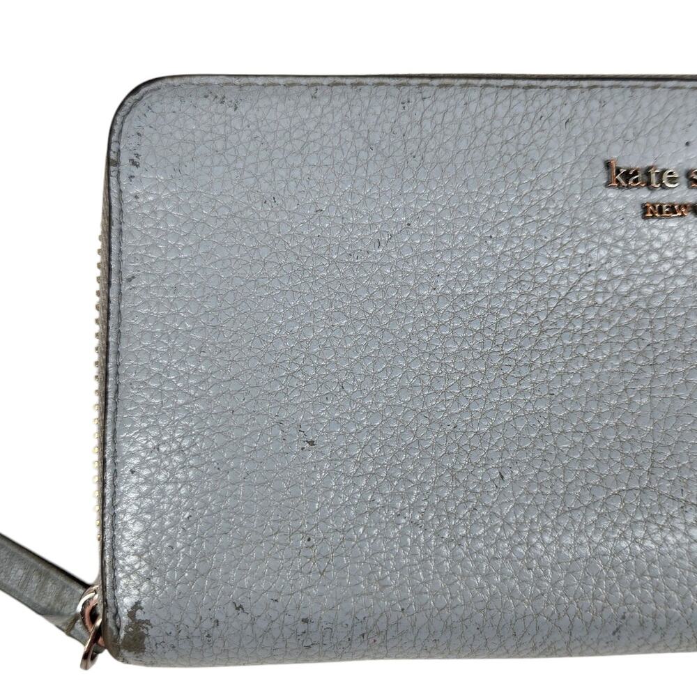 Kate Spade New York Zip-Around Leather Wallet – Light Blue Preowned with Flaws